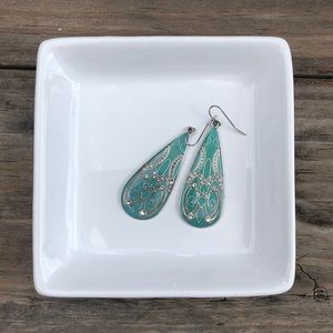 Vintage Teal Teardrop Dangle Earrings